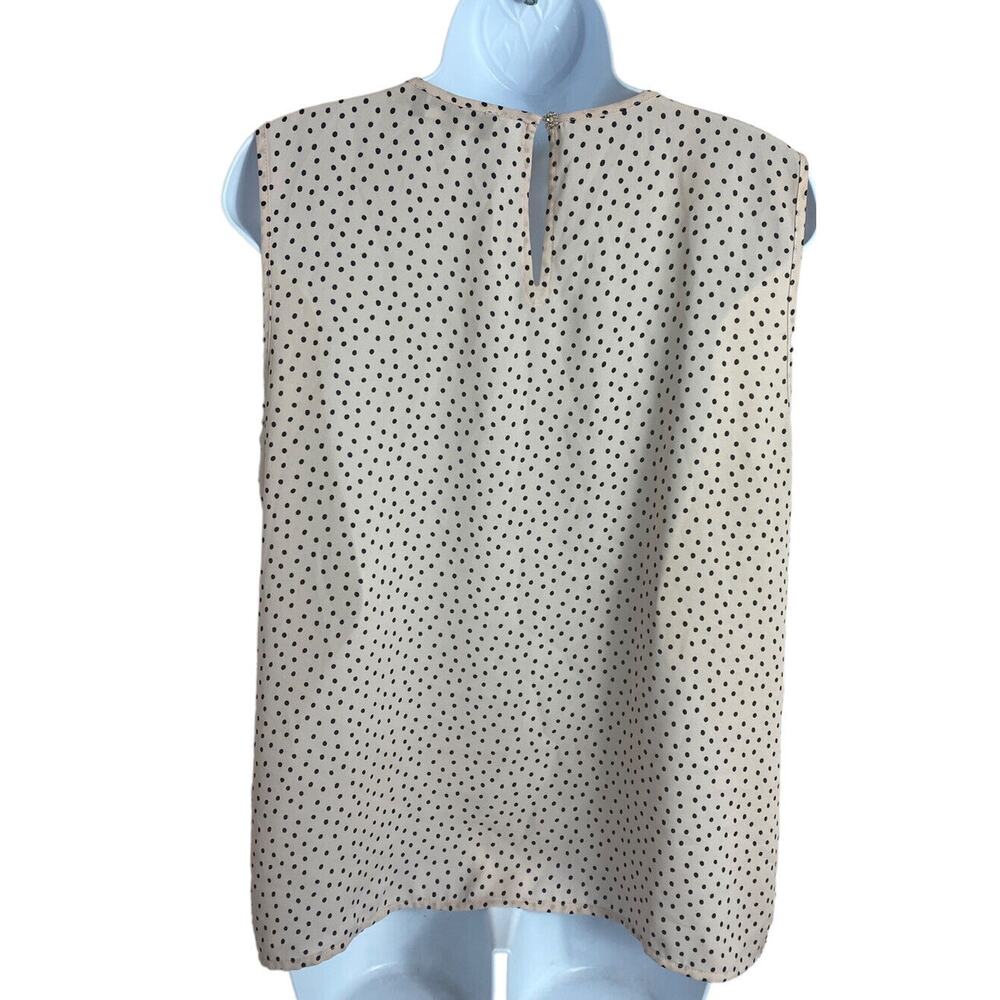 Karl Lagerfeld Sleeveless Blouse Sz Large Ruffled Pink Black Polka Dot Top - Picture 7 of 7